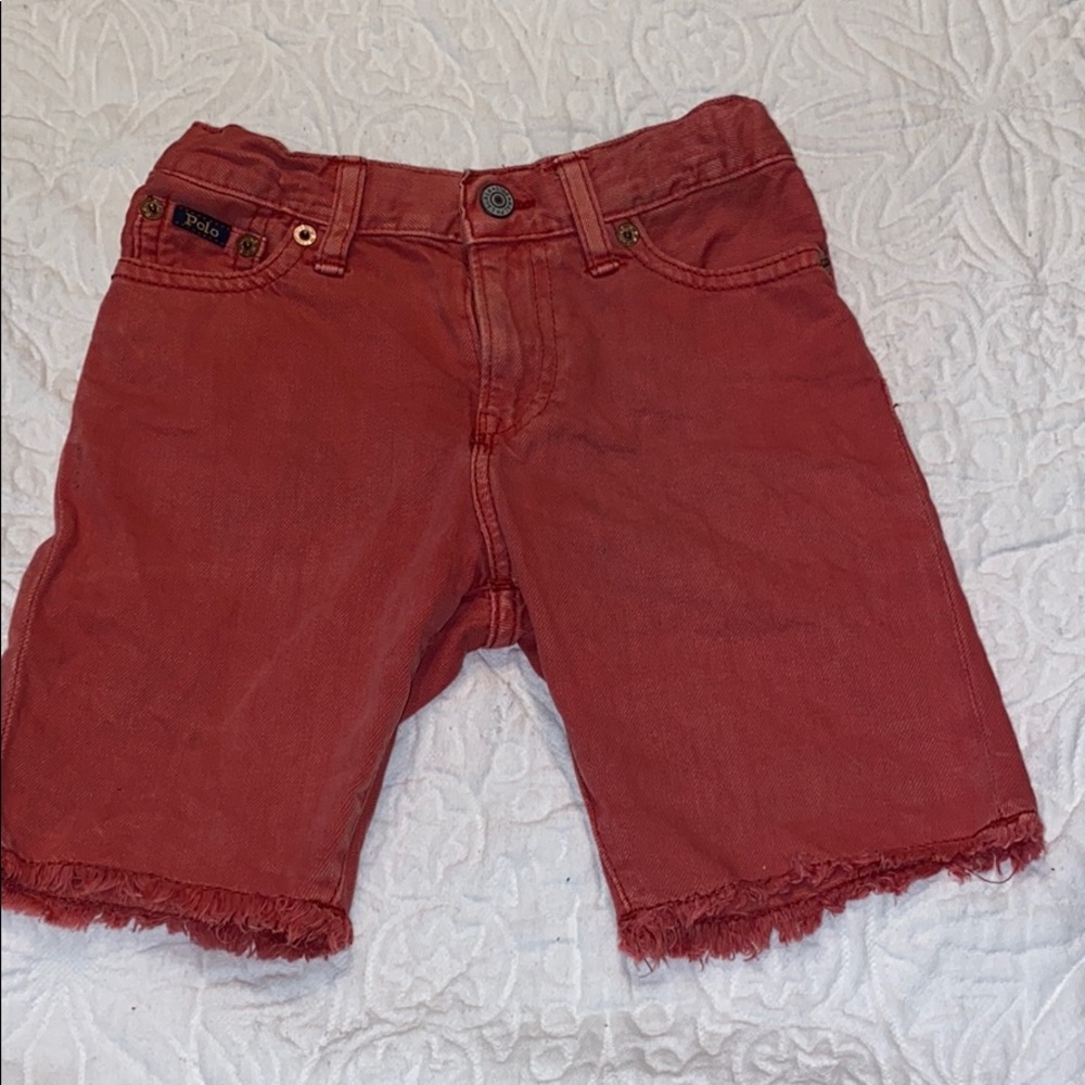 Denim polo shorts vintage red